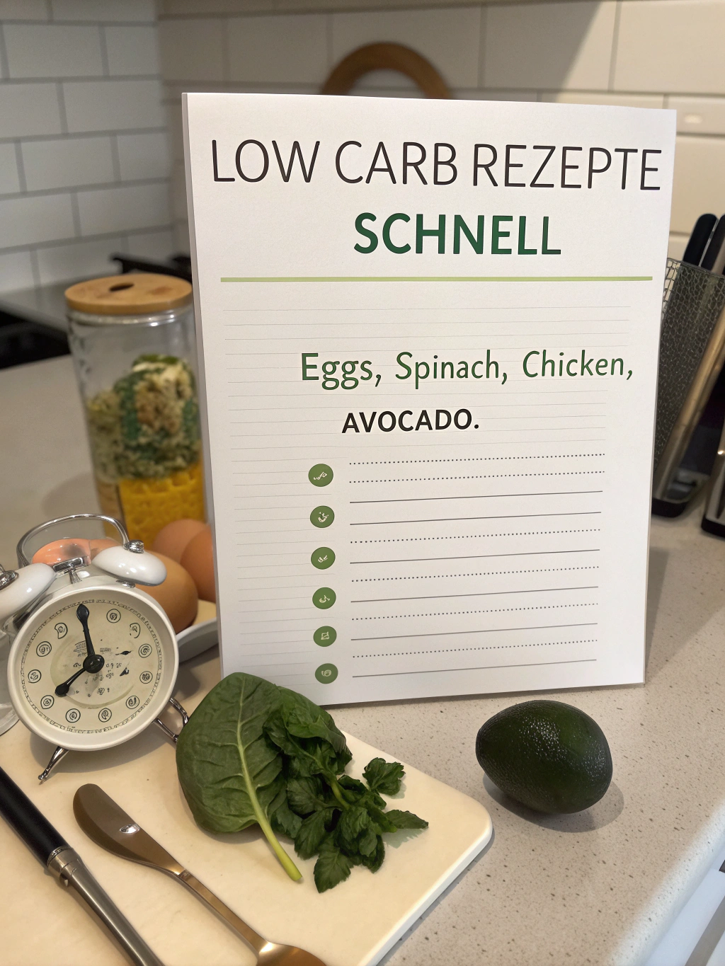 Low-Carb-Zutaten auf Holzbrett